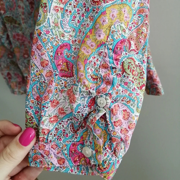 Liberty London Arts Fabrics x J. Crew Colourful Paisley Partial Button Blouse XS - Picture 9 of 16